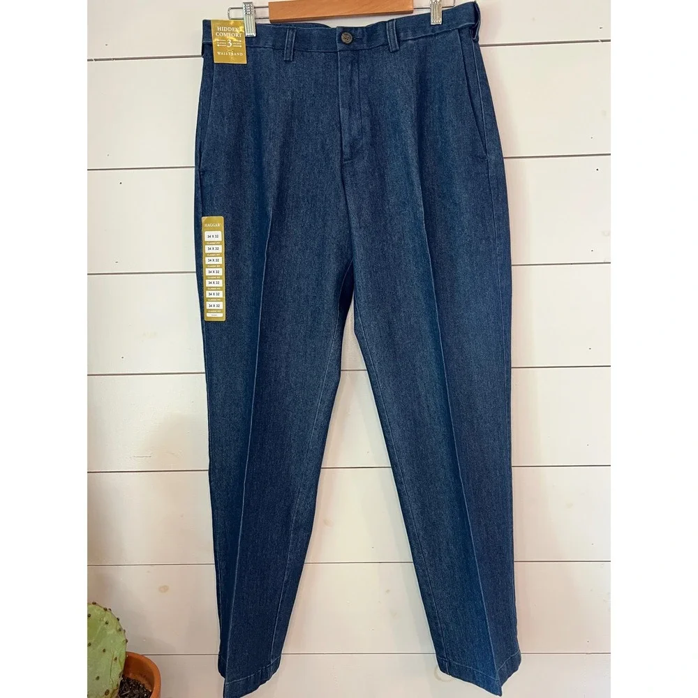NWT Haggar Premium Stretch Denim Pants Mens 34x32 Classic Fit Blue Jeans